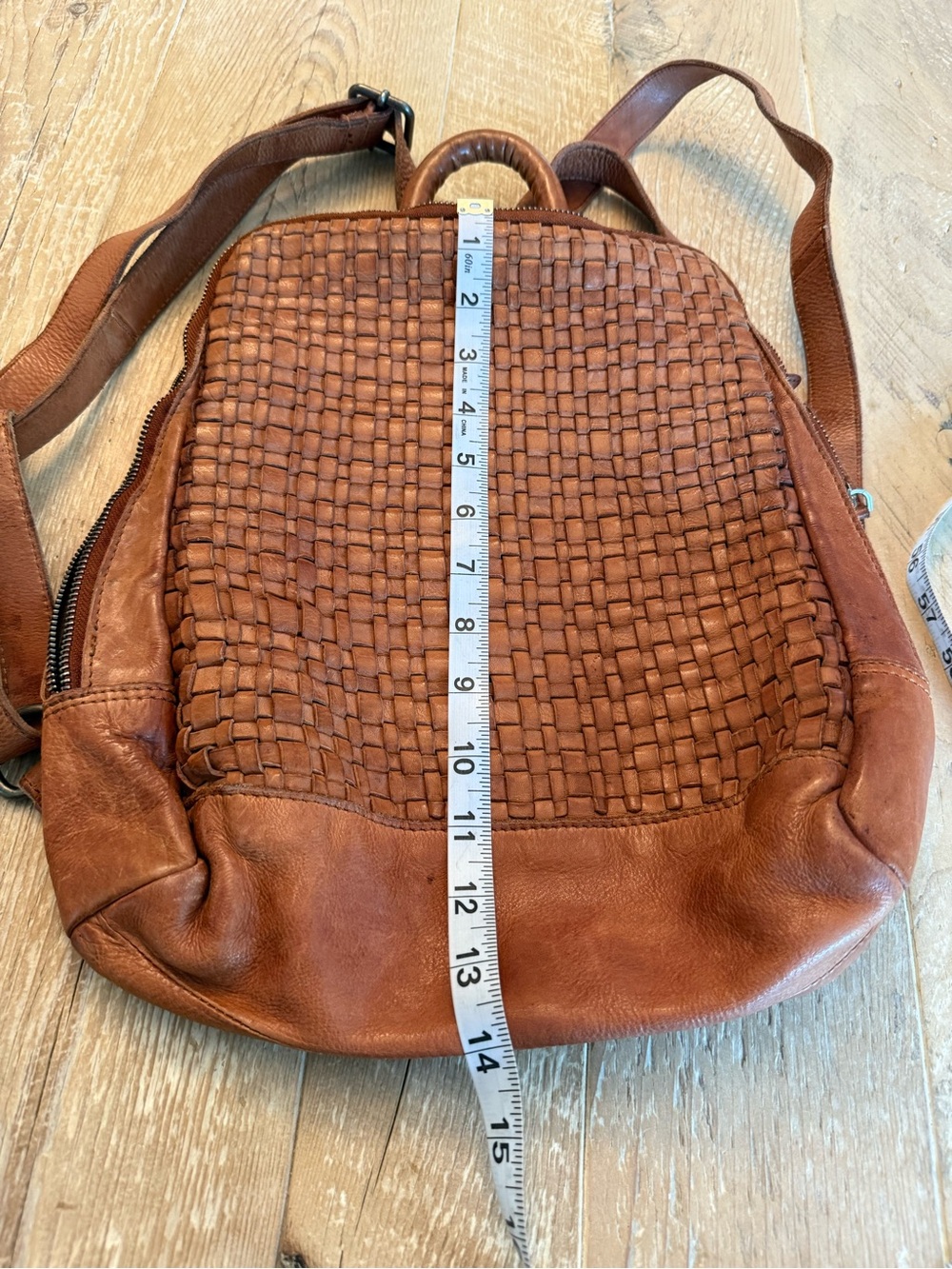 Vilenca Holland Woven Leather Backpack in Warm Cognac - Picture 4 of 6